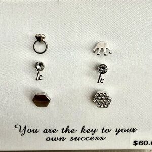 Silver Plated Key and Crown Earrings Set